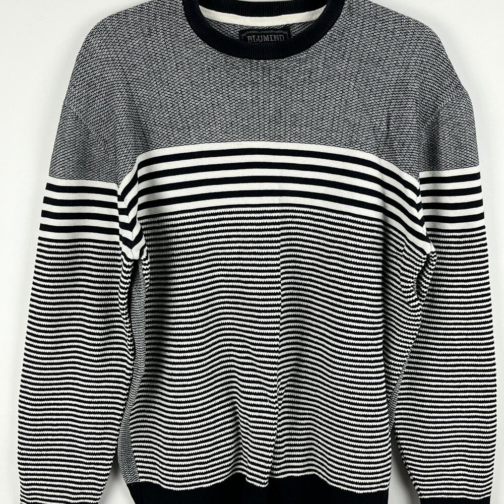 Blumind Sweater Size M Black White Long Sleeve Crew Neck Tight Knit Cotton